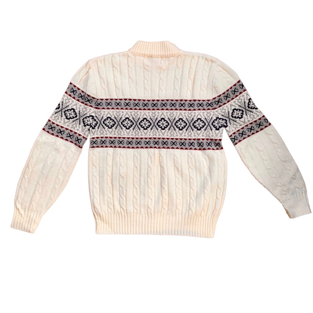 Vintage 70s 80s Jantzen Nordic Fair Isle Cable Knit Mock Neck Oversized Sweater - Picture 4 of 6